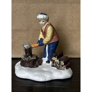 Lemax Christmas Snow Village Boy Chopping Wood  Porcelain Figurine Vintage Rare!